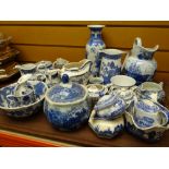 A tray of various blue & white, some Spode Italian teaware and jugs Condition reports provided on