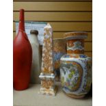 Collection of vases including an Oriental decorated vase, Continental obelisk ETC Condition