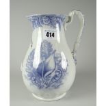A Llanelly Fern transfer jug, dedicated to Clarissa Thompson Cox 1873, 20cms high Condition