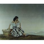 WILLIAM RUSSELL FLINT Frost & Reed coloured print - seated female with baskets in colourful dress,