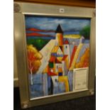 W JONES oil on canvas - entitled 'Abstract Buildings', signed, dated '02, 60 x 50cms Condition