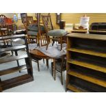 Two vintage open bookcases and an oval dining table and chairs Condition reports provided on request
