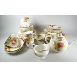 Approx. forty-seven pieces of Royal Worcester rose decorated cabinet teaware including teapot and