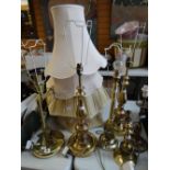 Parcel of brass effect table lamps & shades Condition reports provided on request by email for