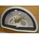 Framed elaborately decorated hand painted fan, case 32 x 52cms Condition reports provided on request