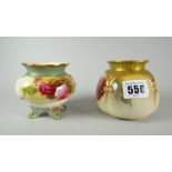 Two Royal Worcester pot-pourri vases (without covers), one raised on four feet and the other of