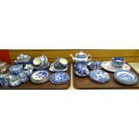 Two trays of various blue and white patterned china including Spode teaware Condition reports