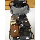 Parcel of vintage cameras including a cased Contax, camera equipment, binoculars ETC Condition