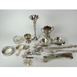 A tin of mixed silver including trumpet vase and jewellery Condition reports provided on request