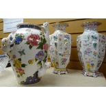 Three decorative Franklin Mint vases, Imperial cats and one hundred flowers Condition reports