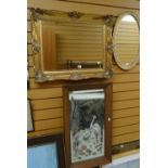 Two modern gilt framed mirrors together with a vintage overpainted mirror Condition reports provided