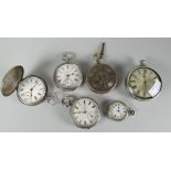 Tin containing six various silver encased antique pocket-watches Condition reports provided on