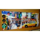 Modern decorative glass wall hanging of New York scenes Condition reports provided on request by