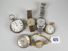 A vintage box containing 9ct yellow gold ladies fob-watch with white enamel dial inscribed Shiers,