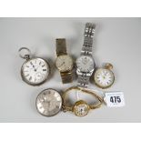 A vintage box containing 9ct yellow gold ladies fob-watch with white enamel dial inscribed Shiers,