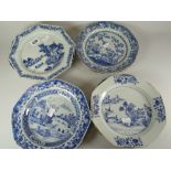 A parcel of Chinese export blue & white china including pair of bowls, small dish, octagonal