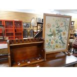 A mahogany stand (possibly for pipes) and a vintage floral embroidered fire-screen Condition reports