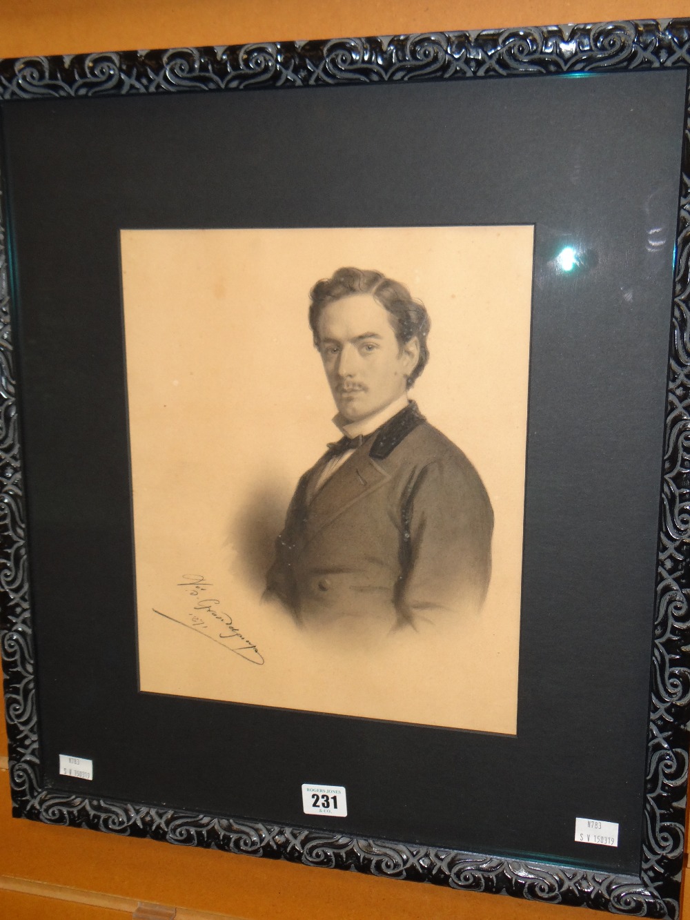 A nineteenth century French drawing of a gentleman, dated 1871, 32 x 26cms Condition reports