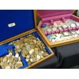 Two cutlery canteen boxes containing a large quantity of loose coinage Condition reports provided on