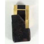 An S T Dupont gold plated Laque De Chine gas cigarette lighter in outer crocodile case Condition