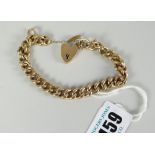 9ct gold curb link bracelet with heart shaped padlock, 14.8grams Condition reports provided on
