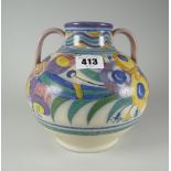 A good Poole pottery twin-handled vase, Carter Stabler Adams period and decorated with colourful