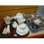 A vintage white Shelley part teaset, various collectables and loose flatware Condition reports