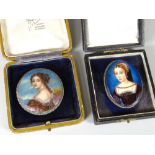 Two similar believed Russian Fedoskino hand painted miniatures, the sitters believed to be Madeleine