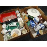 Two boxes of mixed china including ornaments, mugs ETC Condition reports provided on request by