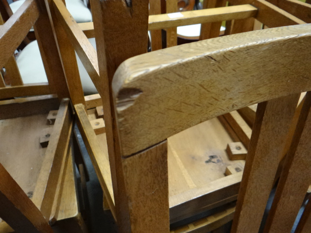 A set of twenty-six Brynmawr oak chairs of simple form with three vertical rail backs, some - Image 3 of 13