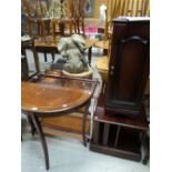 A reproduction bookcase, cabinet and half-moon table ETC Condition reports provided on request by