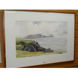 DAVID EVANS watercolour - entitled 'Worms Head', signed and dated 1986, 40 x 67cms Condition reports