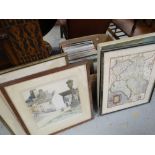 Box of pictures including watercolours by GEORGE C GAMSON and a quantity of vinyl records