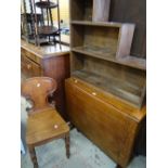 A vintage drop leaf table, an open bookcase and a hall chair Condition reports provided on request