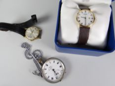 A modern cased Rotary gent's wristwatch, another earlier example and a silver encased pocket-watch