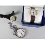 A modern cased Rotary gent's wristwatch, another earlier example and a silver encased pocket-watch