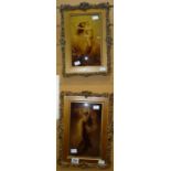 Two framed crystoleums of semi-nude females dancing, both 25 x 14cms Condition reports provided on