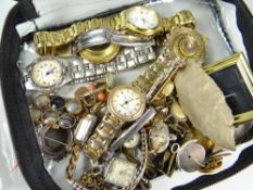 A parcel of watches and jewellery including yellow metal target brooch, a pendant to commemorate the