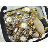 A parcel of watches and jewellery including yellow metal target brooch, a pendant to commemorate the