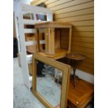 A parcel of mixed furniture including wine table, Long John coffee table, large rattan framed mirror