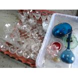Crate of various drinking glasses and some coloured art glass Condition reports provided on