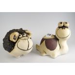 Two John Hughes of Pontypridd Grogg Shop pottery animals to include snail and sheep Condition