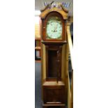 Early nineteenth century eight-day longcase clock with painted dial, broken-swan-pediment on bracket