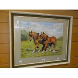 Framed pastel of two plough horses, both 36 x 47.5cms Condition reports provided on request by email