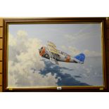 Framed oil on canvas of a Grumman F3F-2 airplane by BARRY WEEKLEY, dated 2008, 50 x 75cms