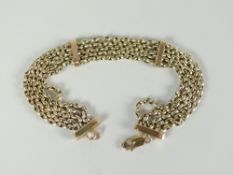 A 9ct yellow gold five strand curb chain bracelet with bars and carabiner, 15gms Condition reports