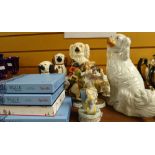 Collection of Staffordshire dogs, boxed Spode Blue Italian cutlery, Continental figurines