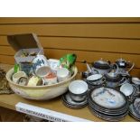 A large quantity of mixed china and pottery including Oriental teaset, Portmeirion, blanc-mange