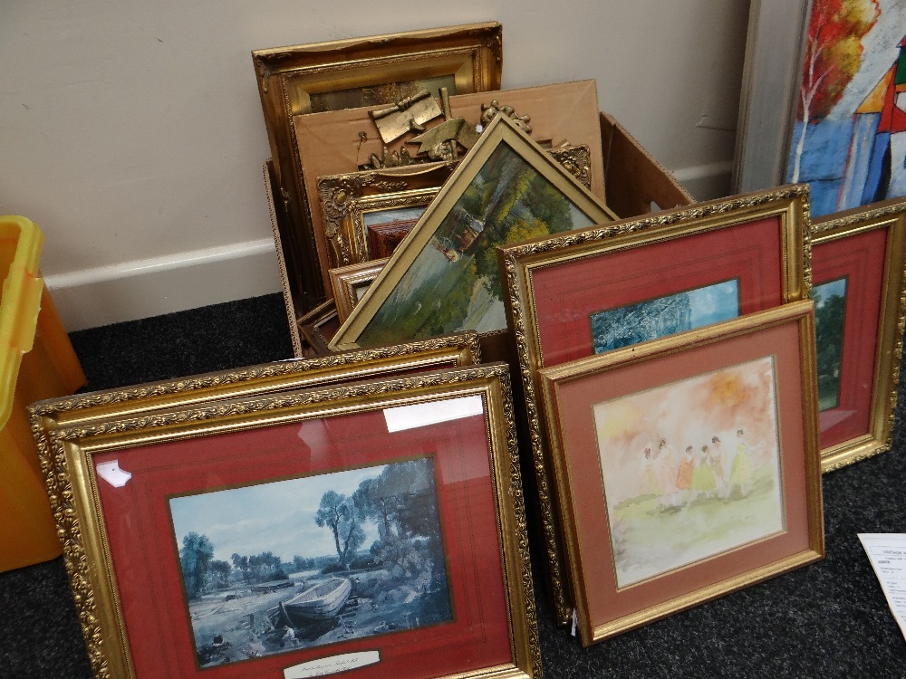 Box of various gilt framed pictures and prints Condition reports provided on request by email for