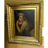 Nineteenth century school oil on canvas - head & shoulders portrait of a lady with long head